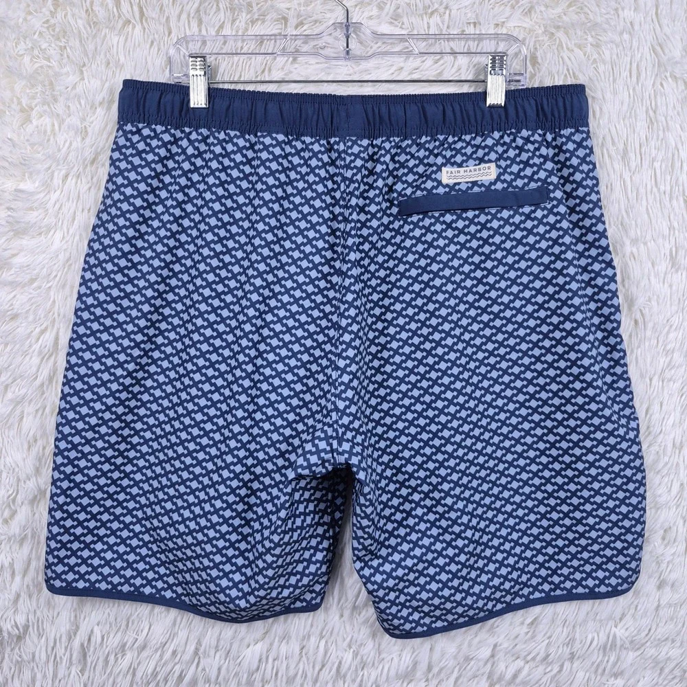 Fair Harbor Mens XXL Blue Geometric BreezeKnit Liner Swim Trunks Shorts